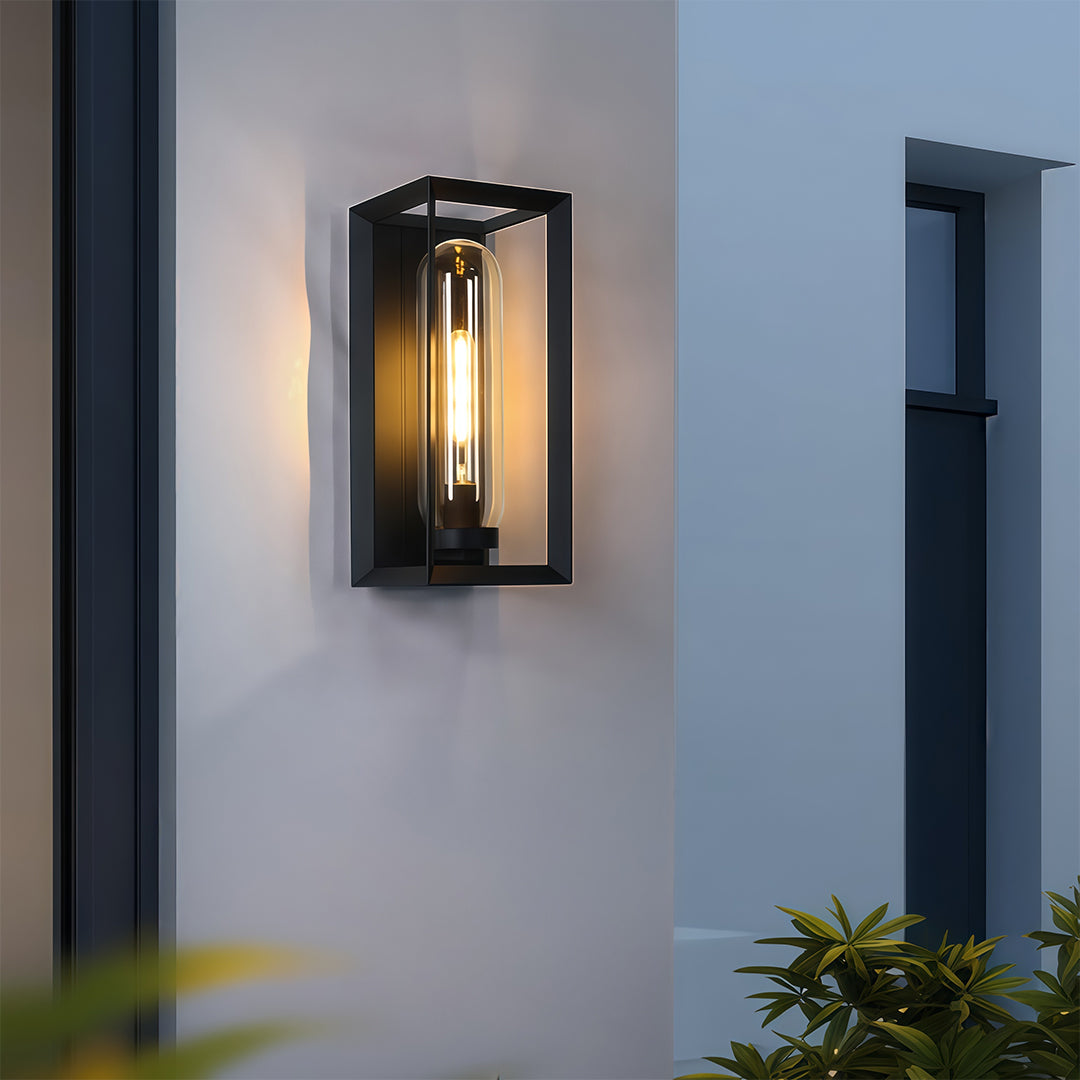 Modern Square Outdoor Wall Sconce — Black, Metal, IP54 Waterproof, E27 Hardwired