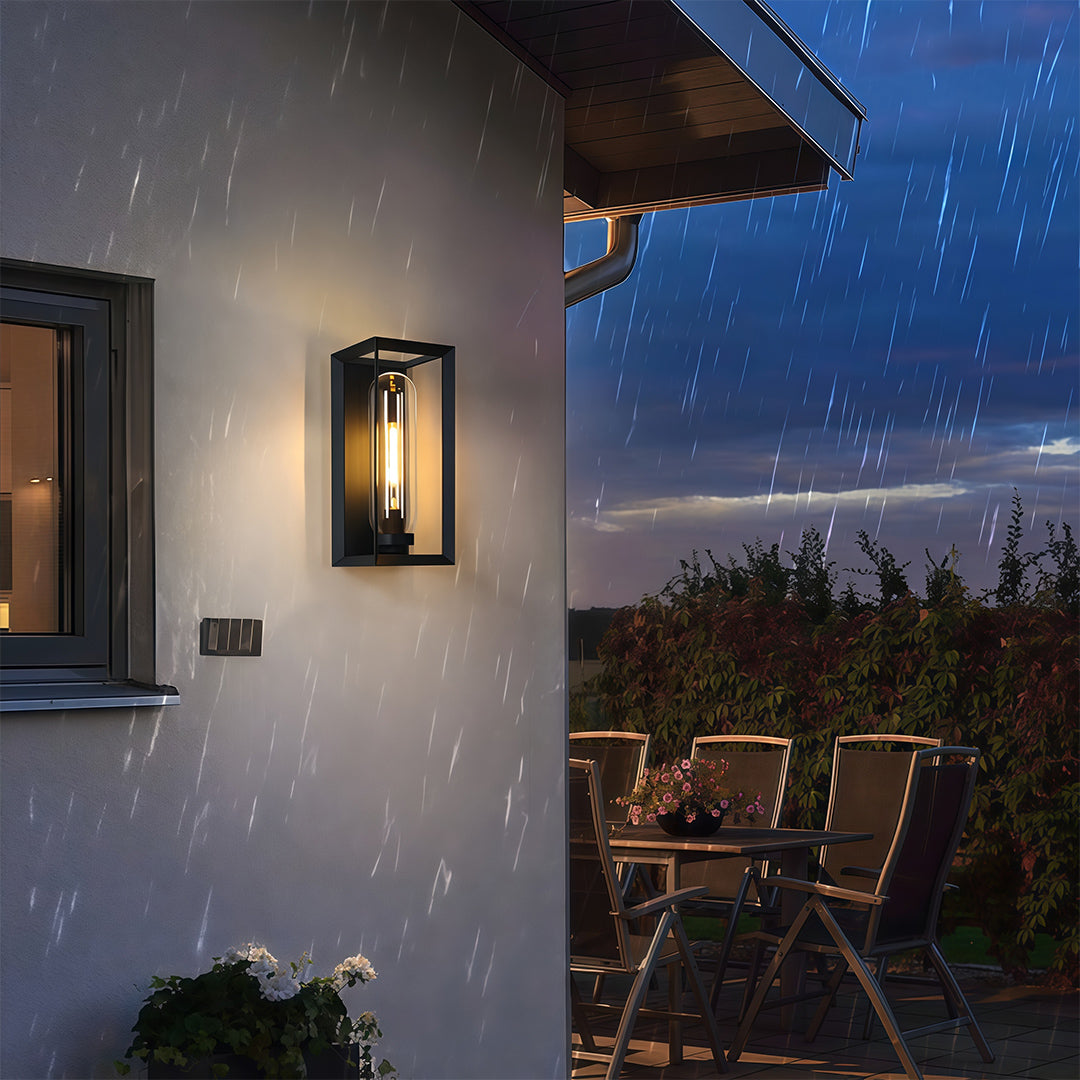 Modern Square Outdoor Wall Sconce — Black, Metal, IP54 Waterproof, E27 Hardwired
