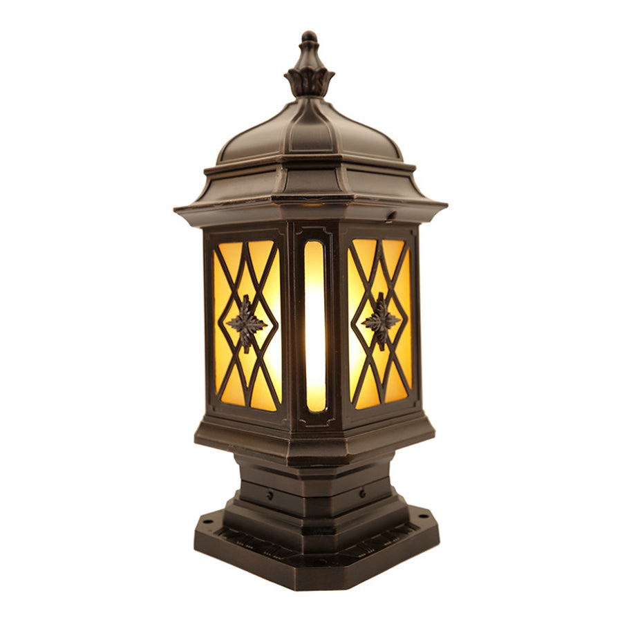 Lantern-Style Outdoor Pillar Light — Die-Cast Aluminum, Frosted Glass, E27, IP23 Weatherproof