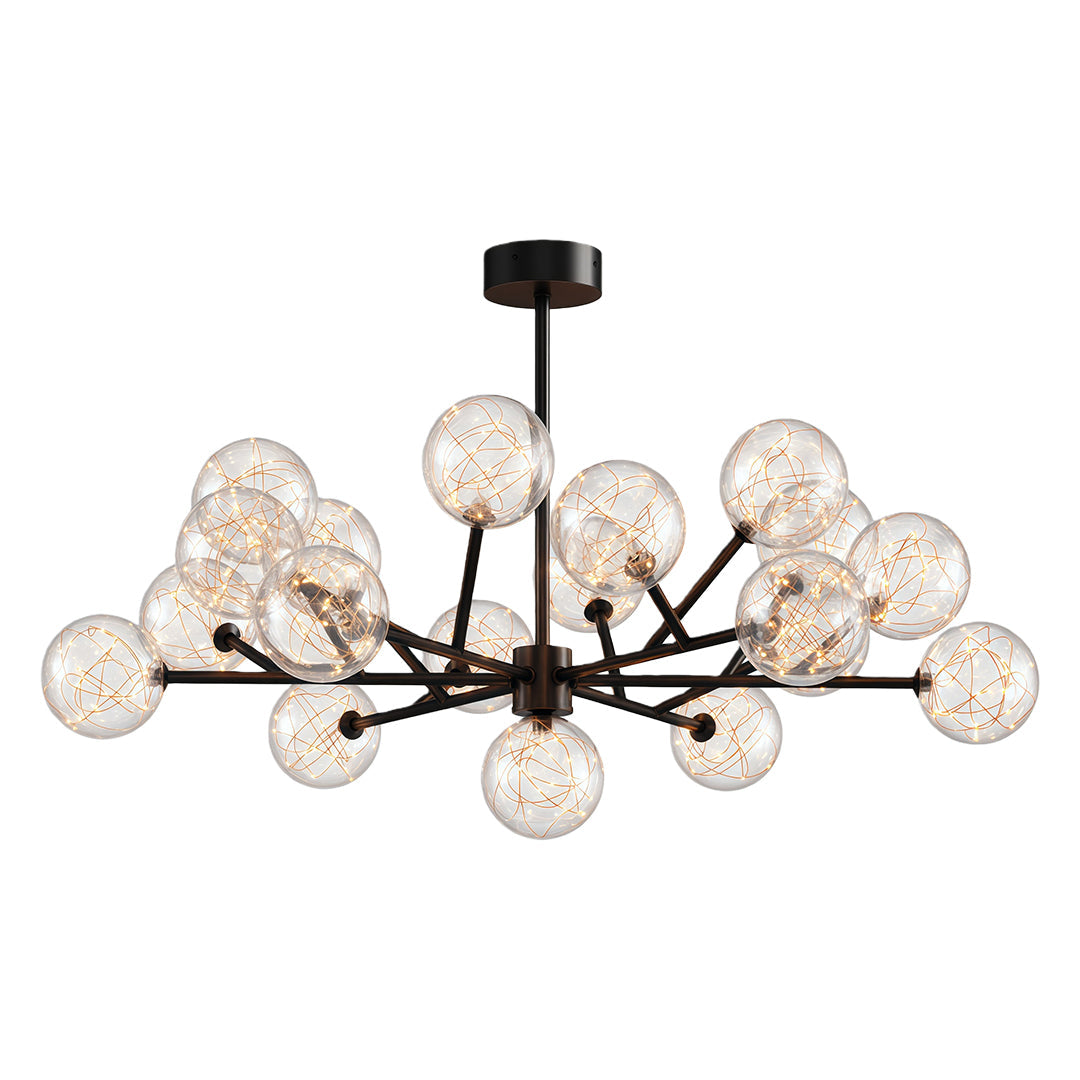 Full Sky Star Glass Globe Chandelier — Copper / Chrome / Black, 10 to 19-Head, Three-Color Dimming