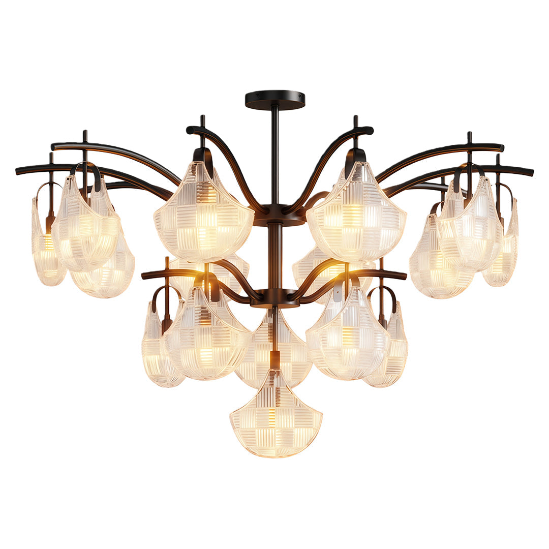 Shell Chandelier — Seashell Glass Shades, Full Copper Frame, G9, 3/7/9/16-Light, Copper / Chrome / Black