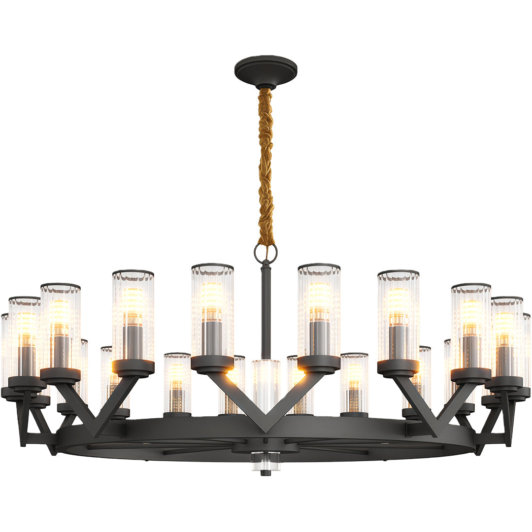 Glass Drop Chandelier — Full-Brass Frame, Transparent Glass, E14, Available in Copper, Nickel, or Black