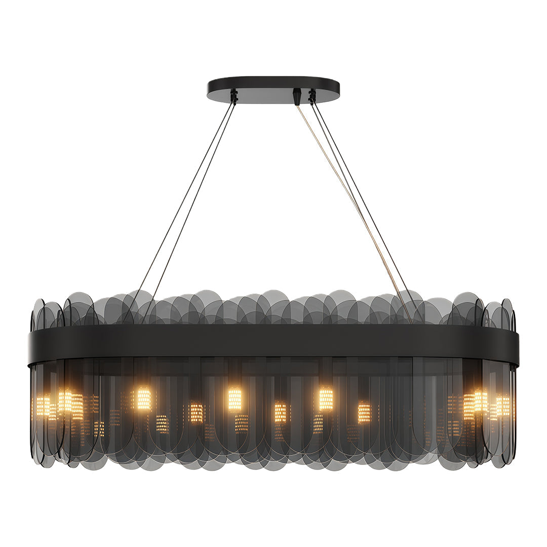 Modern Geometric Chandelier — Solid Copper, Transparent Glass Shade, G9, 4 Sizes, Black / Chrome / Copper