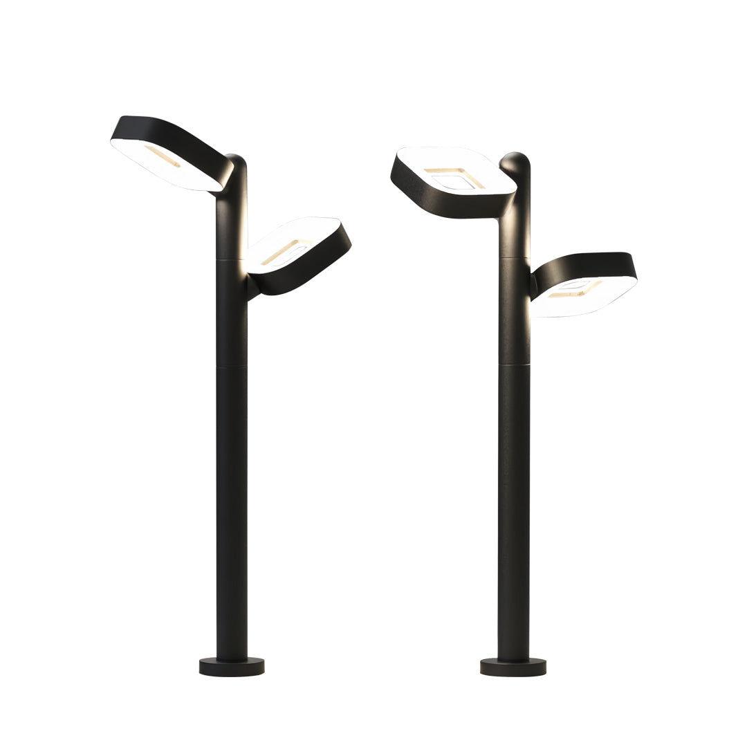 Dual-Head Black Outdoor Path Light — Aluminum & Acrylic, 24W LED, IP54 Weatherproof