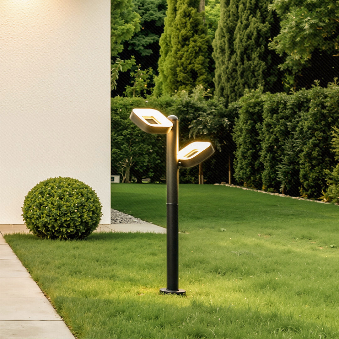 Dual-Head Black Outdoor Path Light — Aluminum & Acrylic, 24W LED, IP54 Weatherproof
