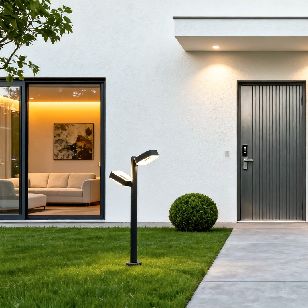 Dual-Head Black Outdoor Path Light — Aluminum & Acrylic, 24W LED, IP54 Weatherproof