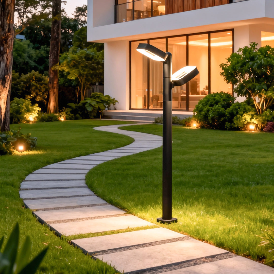 Dual-Head Black Outdoor Path Light — Aluminum & Acrylic, 24W LED, IP54 Weatherproof