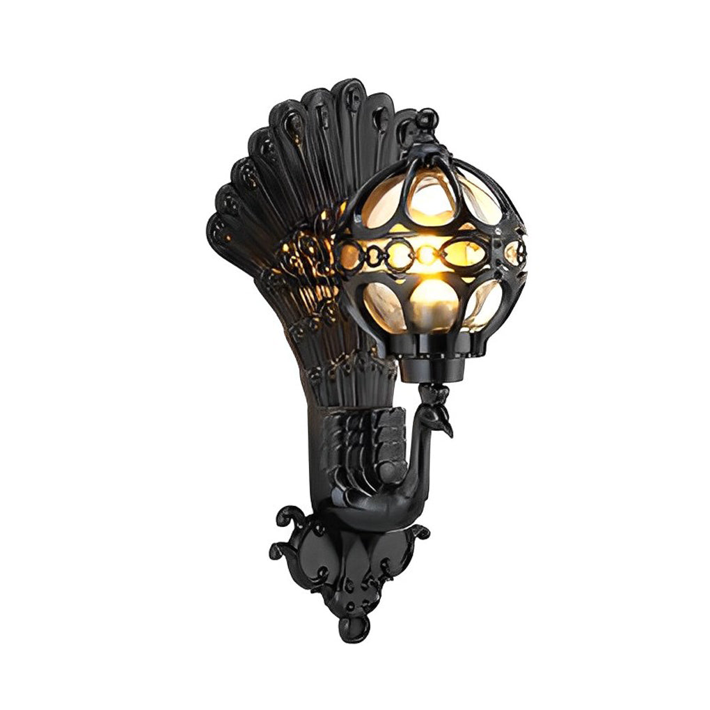 Peacock Outdoor Wall Sconce — Die-Cast Aluminum with Glass Shade, E27, IP55, 3000K, 1-Light
