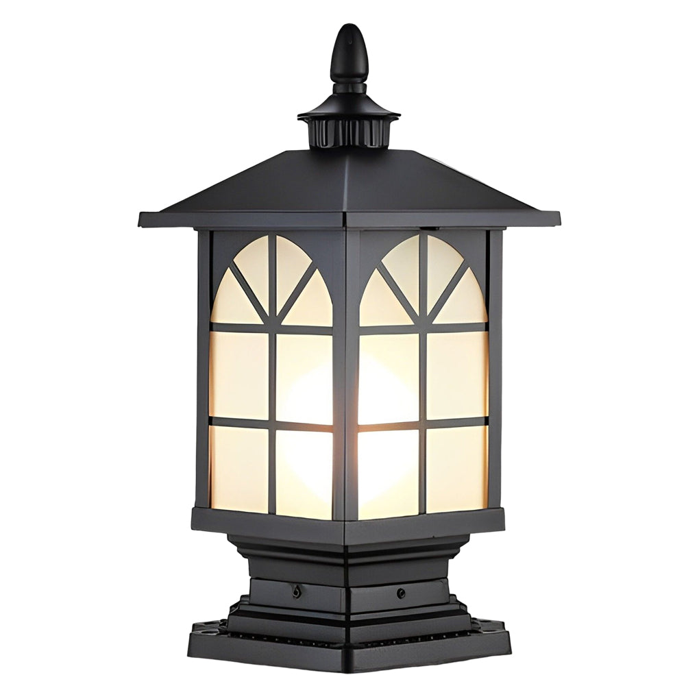 Modern Retro Outdoor Pillar Light — Die-Cast Aluminum, Frosted Glass, 12W LED E27, IP55, 3000K Warm White, Bronze or Black