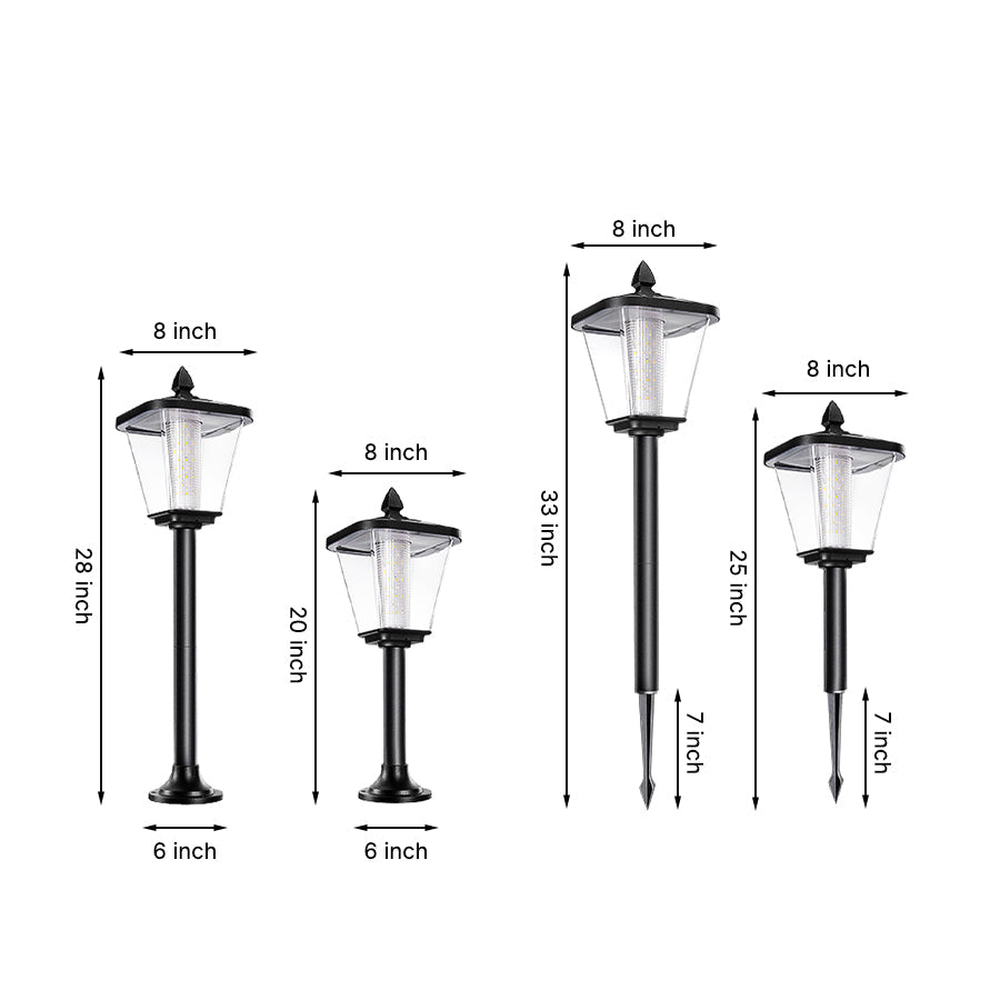 Pointed-Top Solar LED Path Light — Die-Cast Aluminum, Dual-Color 3000K/6000K, Adjustable Height, IP54, Stake or Base Mount