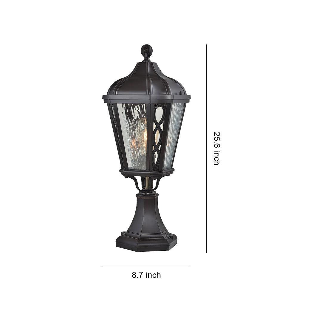 Vintage Column Outdoor Post Light — Sand-Black Aluminum, Glass Shade, 12W E26, IP44, 3000K