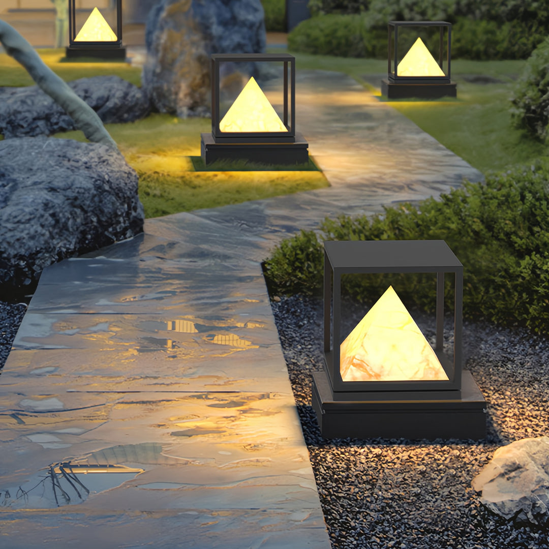 Faux Marble Outdoor Pillar Light — Stainless Steel, 16W LED, IP65, Solar / Hardwired