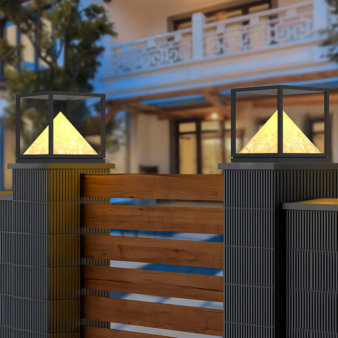 Faux Marble Outdoor Pillar Light — Stainless Steel, 16W LED, IP65, Solar / Hardwired