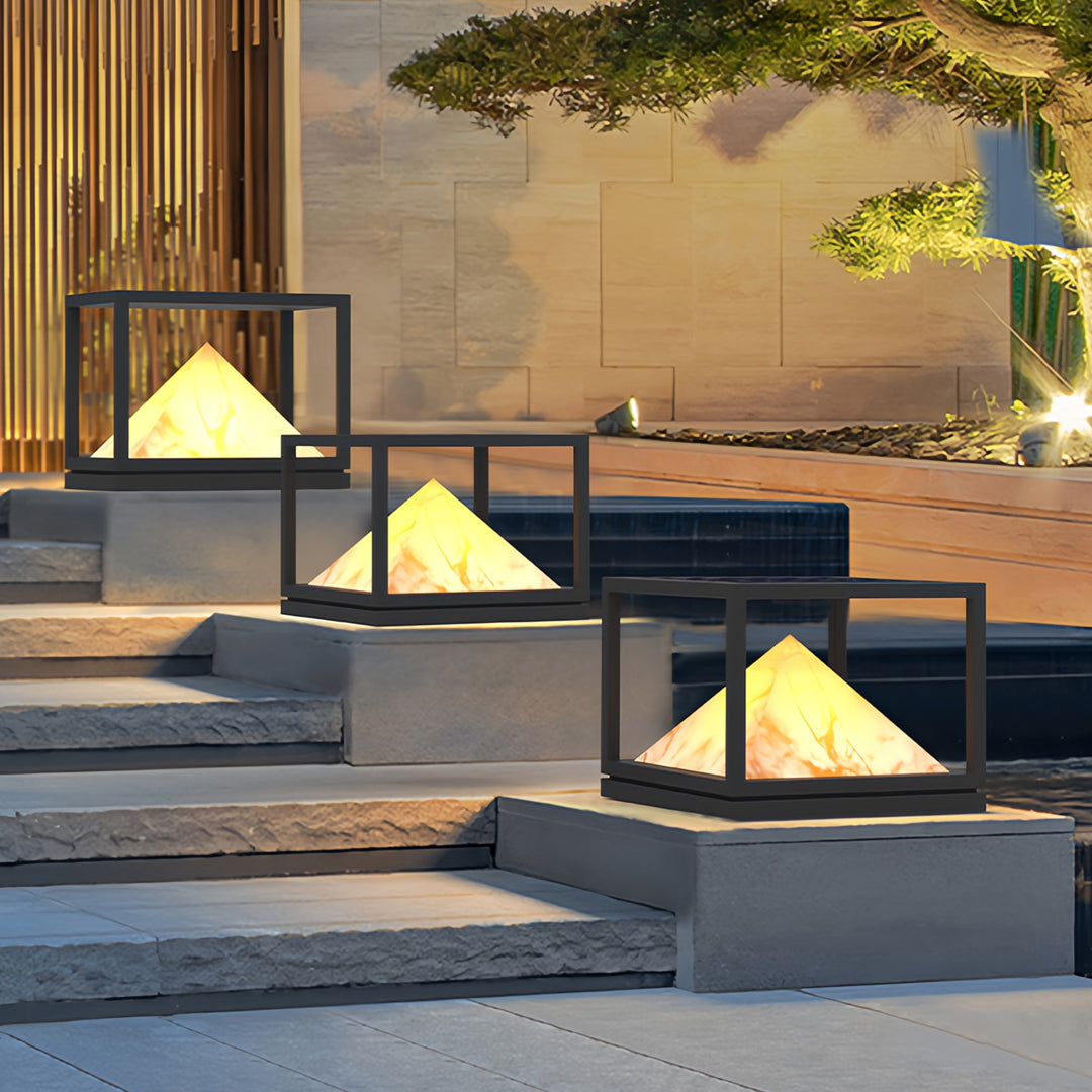 Faux Marble Outdoor Pillar Light — Stainless Steel, 16W LED, IP65, Solar / Hardwired