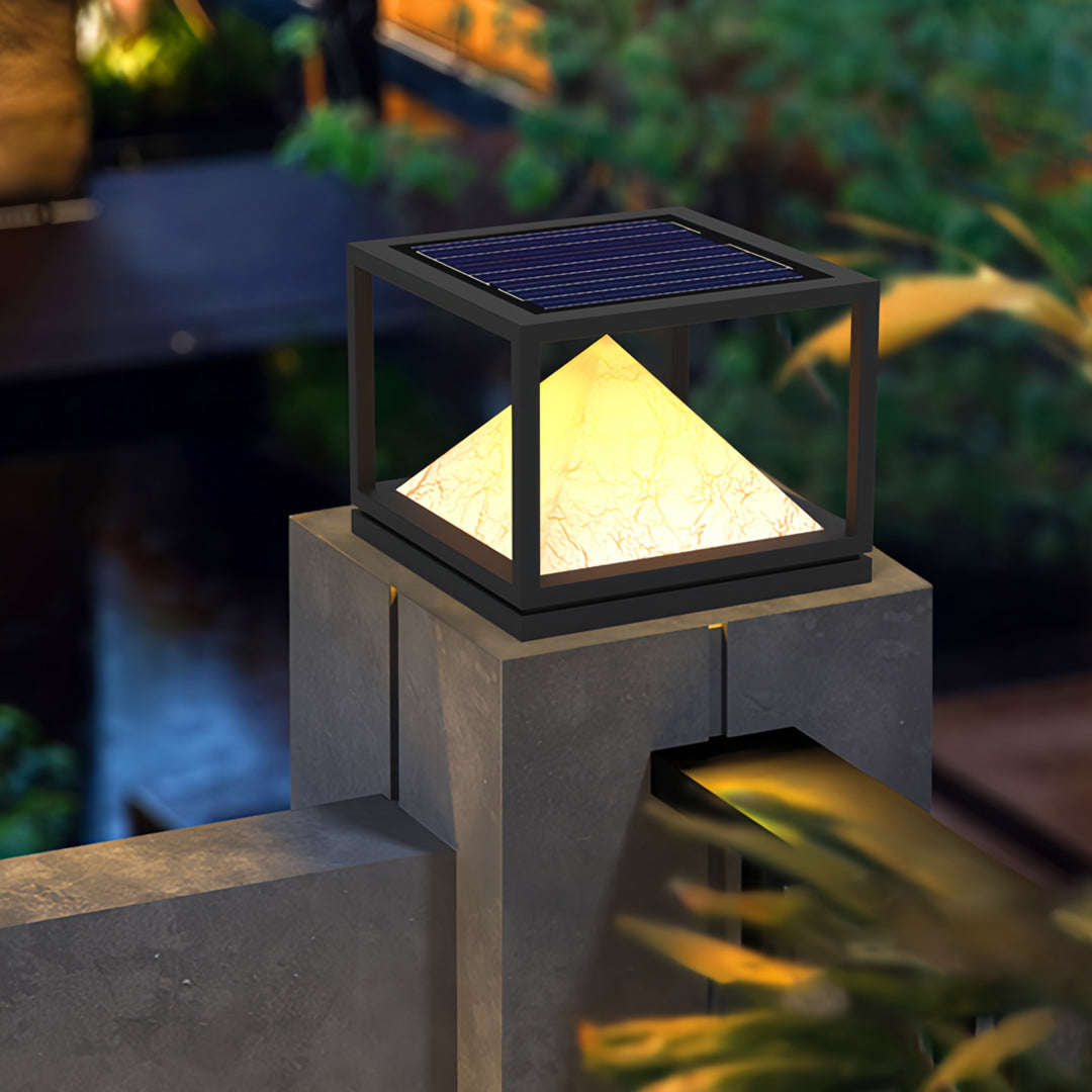 Faux Marble Outdoor Pillar Light — Stainless Steel, 16W LED, IP65, Solar / Hardwired