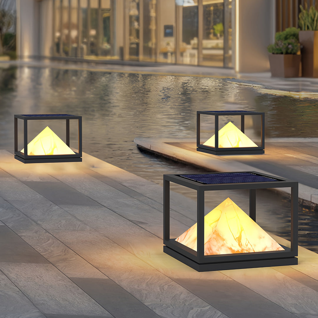 Faux Marble Outdoor Pillar Light — Stainless Steel, 16W LED, IP65, Solar / Hardwired