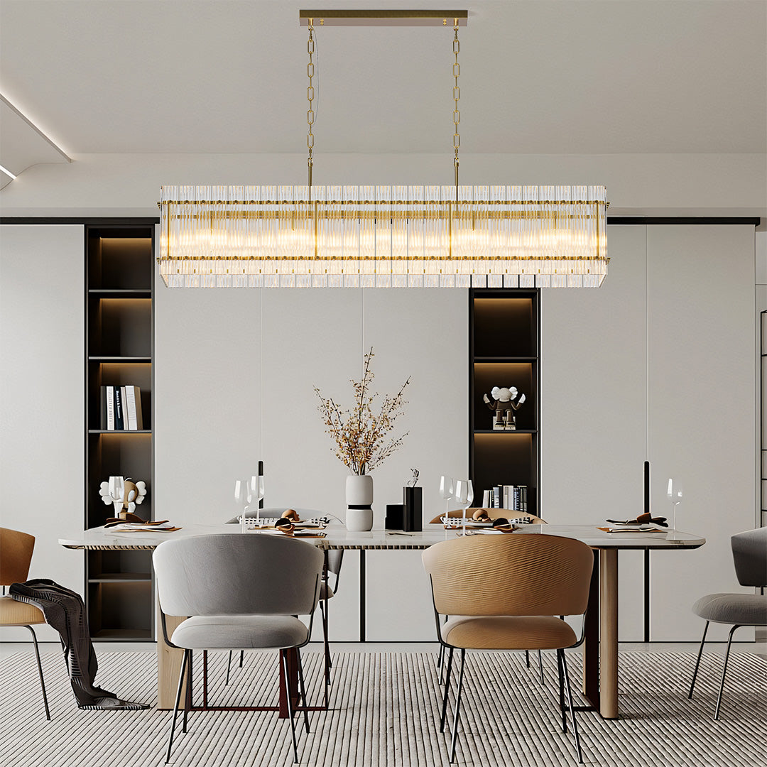 Iron and Glass Chandelier — Black or Copper Finish, 8-Light / 10-Light, 59.1" Adjustable Chain, E12