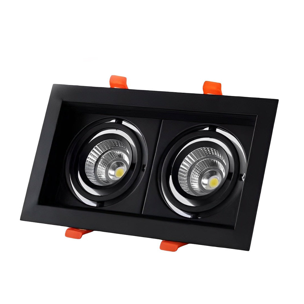 Rectangular Twin-Head Recessed Spotlight — Aluminum, 24W LED, 45° Adjustable, 3-Step Color Dimming