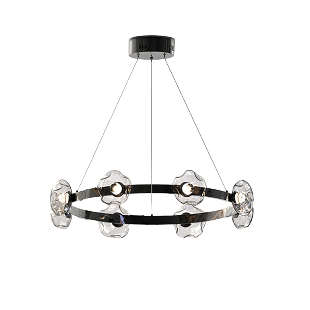 Dome Glass Ring Chandelier — Stainless Steel, 6/8/10-Light, Tri-Color Dimming, Black or Gold