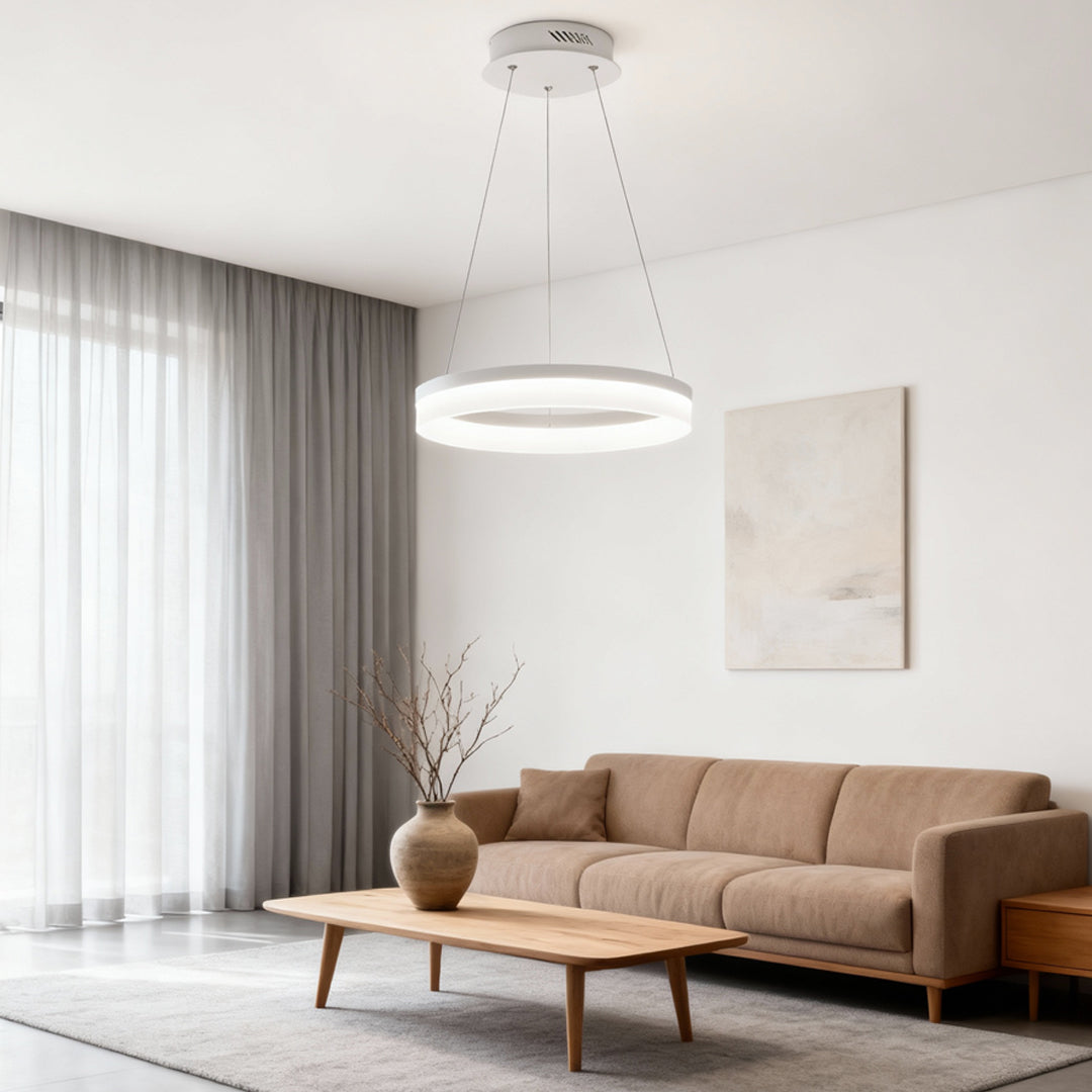 Ring Pendant Chandelier — Black Aluminum, 15.75" Circle, LED Three-Color Dimmable