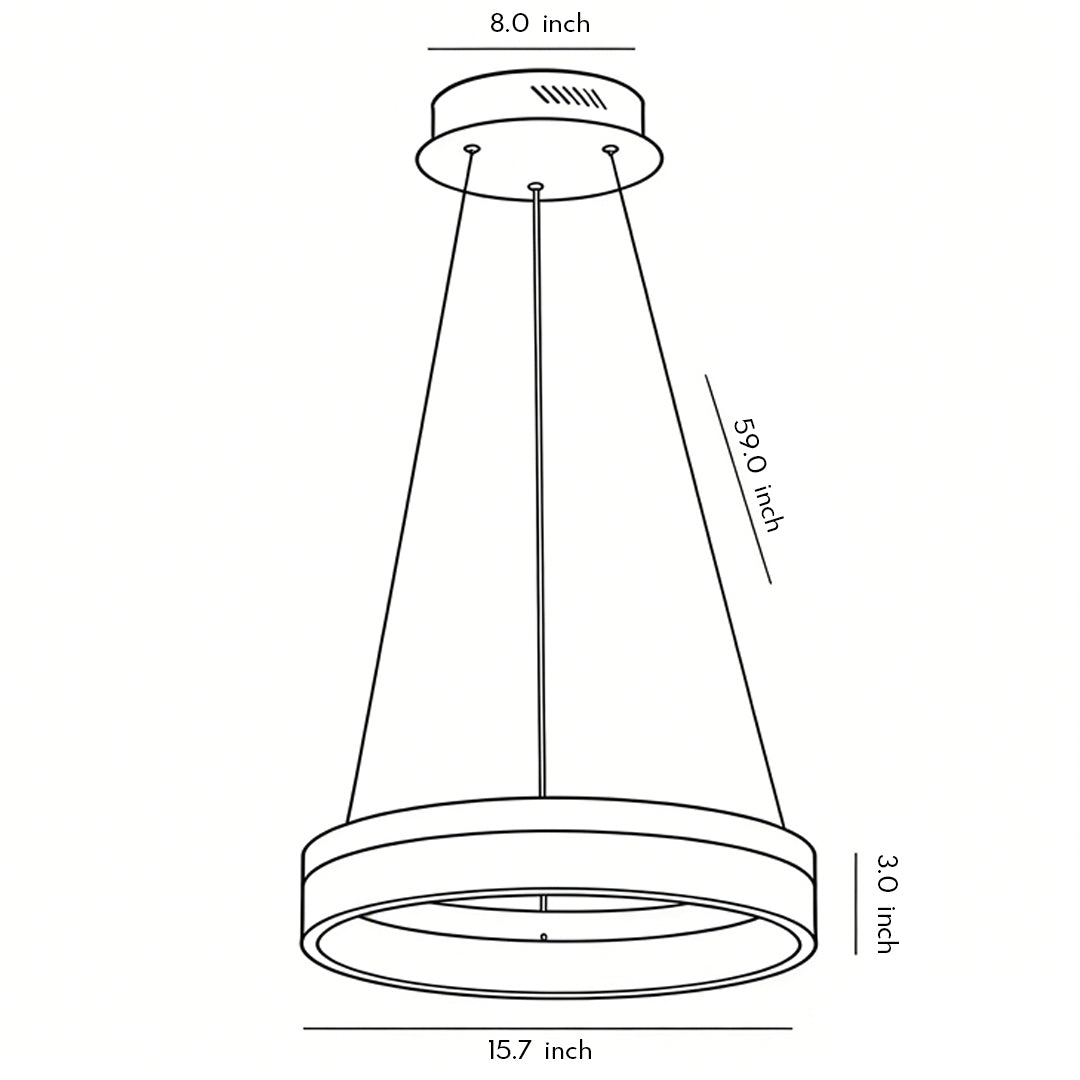 Ring Pendant Chandelier — Black Aluminum, 15.75" Circle, LED Three-Color Dimmable