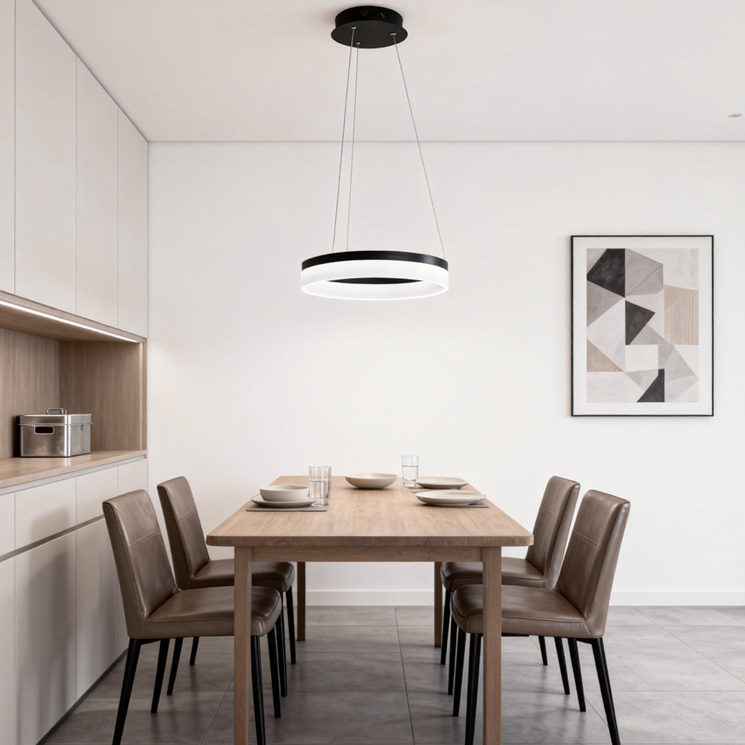 Ring Pendant Chandelier — Black Aluminum, 15.75" Circle, LED Three-Color Dimmable