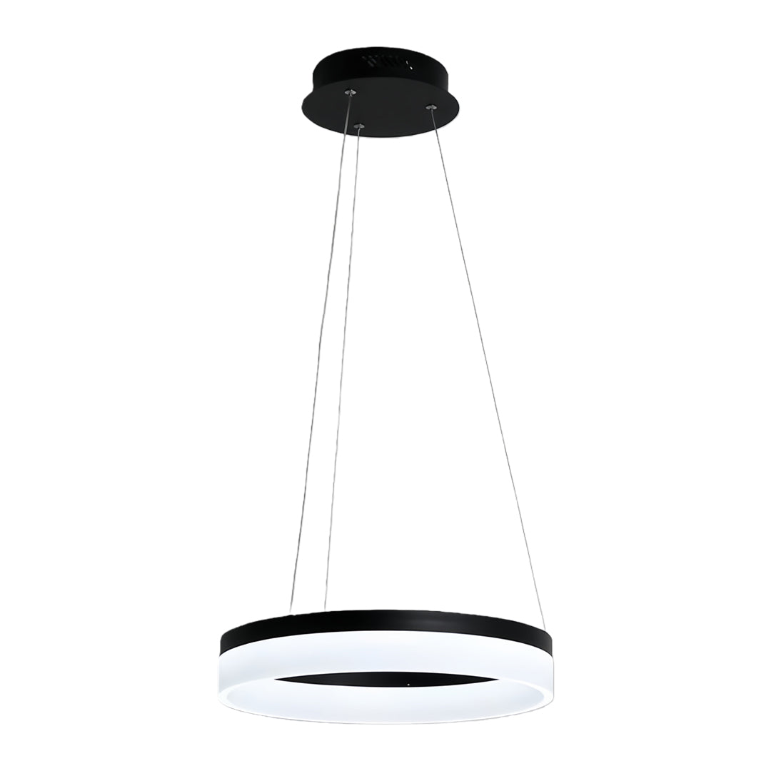 Ring Pendant Chandelier — Black Aluminum, 15.75" Circle, LED Three-Color Dimmable