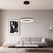 Ring Pendant Chandelier — Black Aluminum, 15.75" Circle, LED Three-Color Dimmable