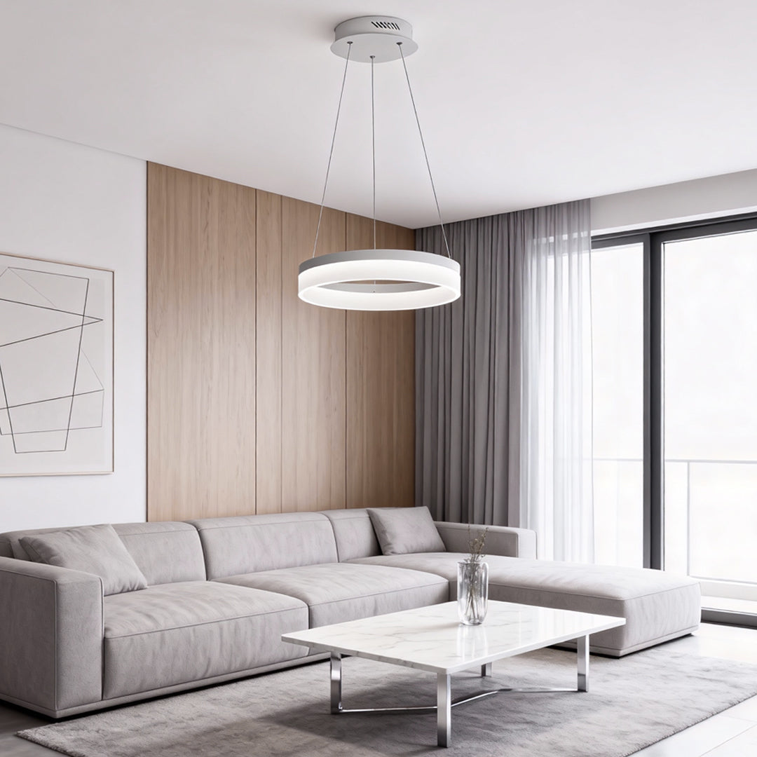 Ring Pendant Chandelier — Black Aluminum, 15.75" Circle, LED Three-Color Dimmable