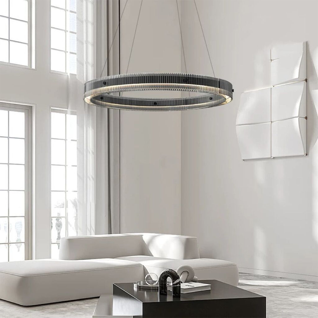 Round Black Glass Chandelier — Aluminum, Full-Spectrum LED, RA≥97, Dimmable, 60cm / 80cm / 100cm