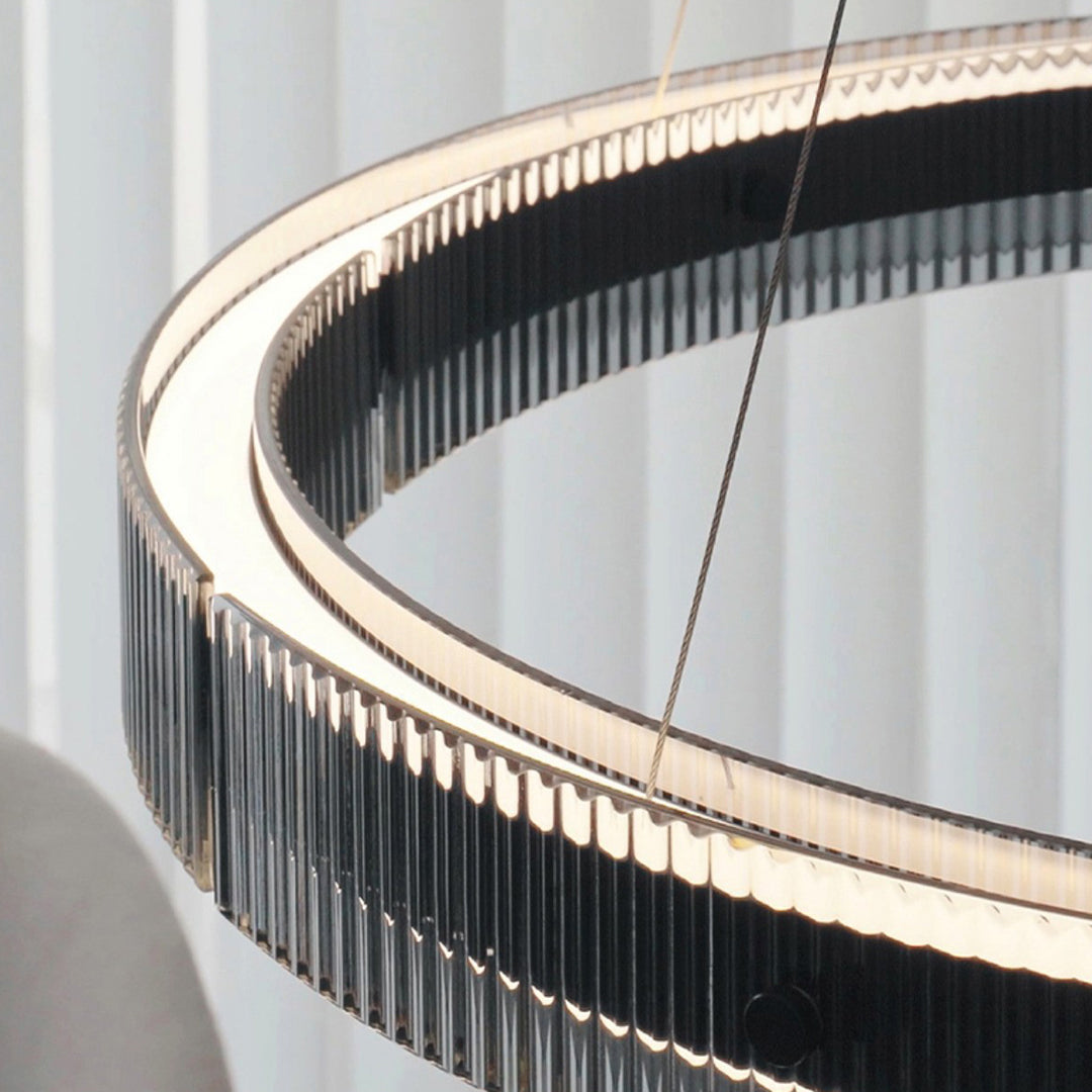 Round Black Glass Chandelier — Aluminum, Full-Spectrum LED, RA≥97, Dimmable, 60cm / 80cm / 100cm