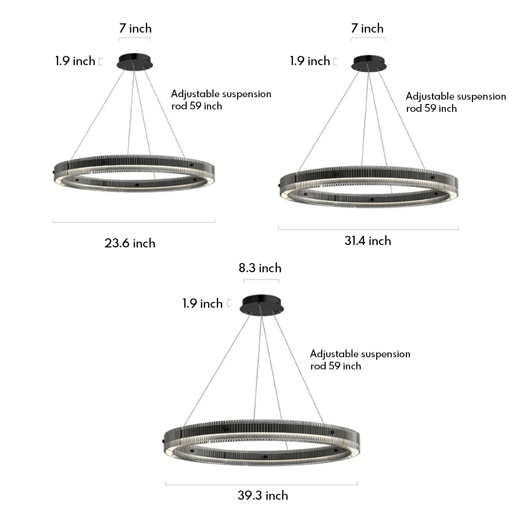 Round Black Glass Chandelier — Aluminum, Full-Spectrum LED, RA≥97, Dimmable, 60cm / 80cm / 100cm