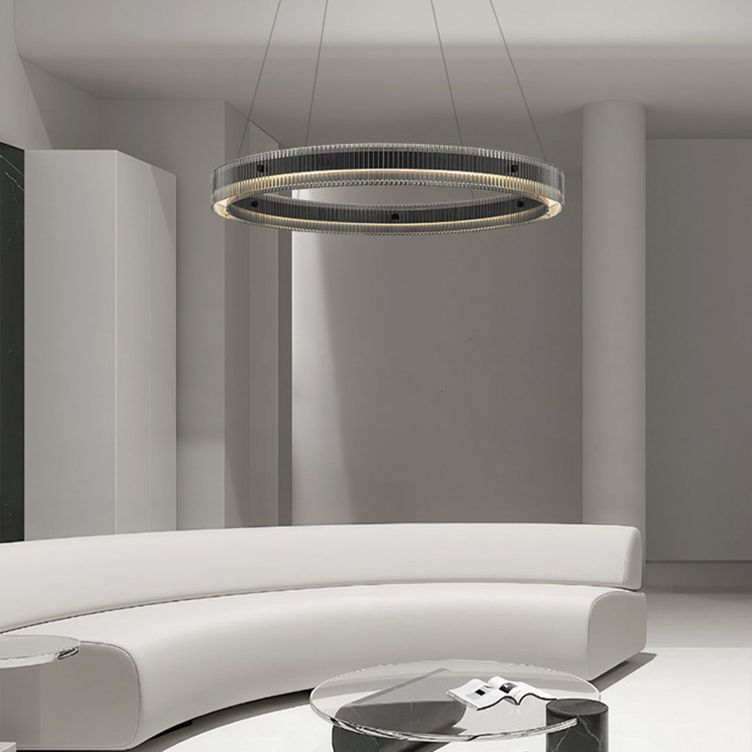 Round Black Glass Chandelier — Aluminum, Full-Spectrum LED, RA≥97, Dimmable, 60cm / 80cm / 100cm