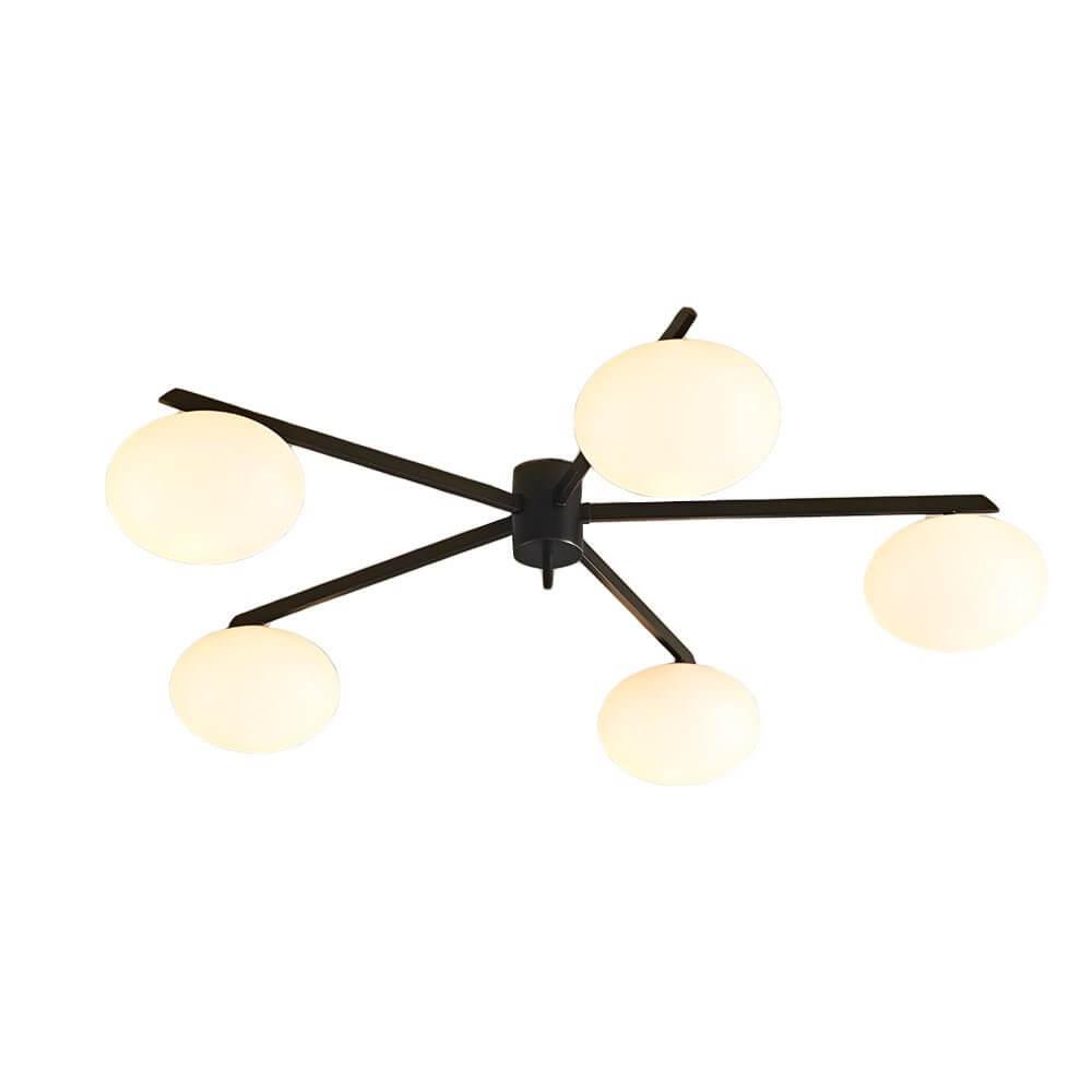 black semi flush ceiling light with white glass bubble