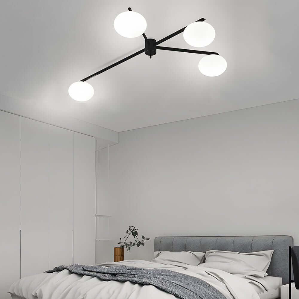 black semi flush ceiling light with white glass bubble