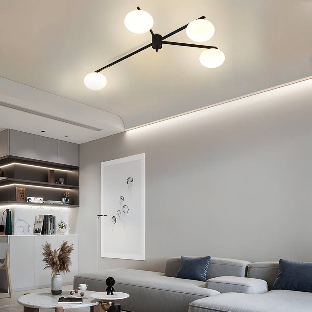 black semi flush ceiling light with white glass bubble