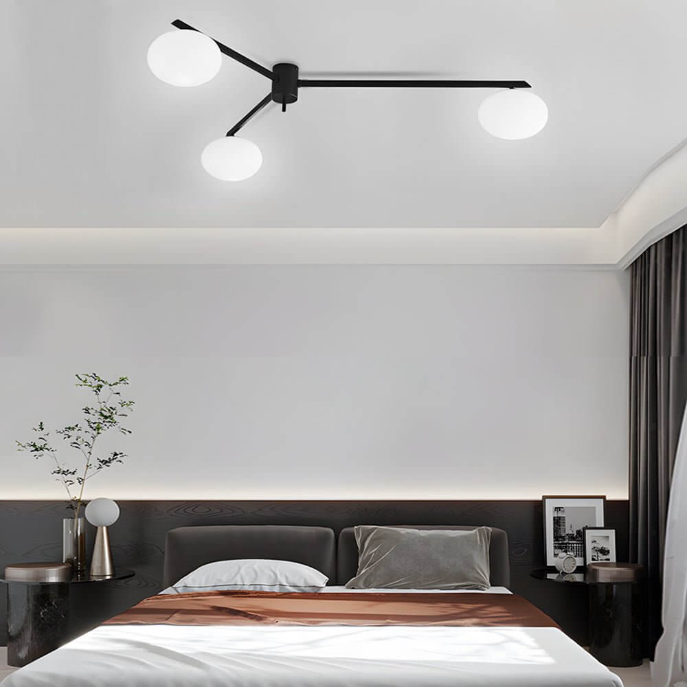black semi flush ceiling light with white glass bubble