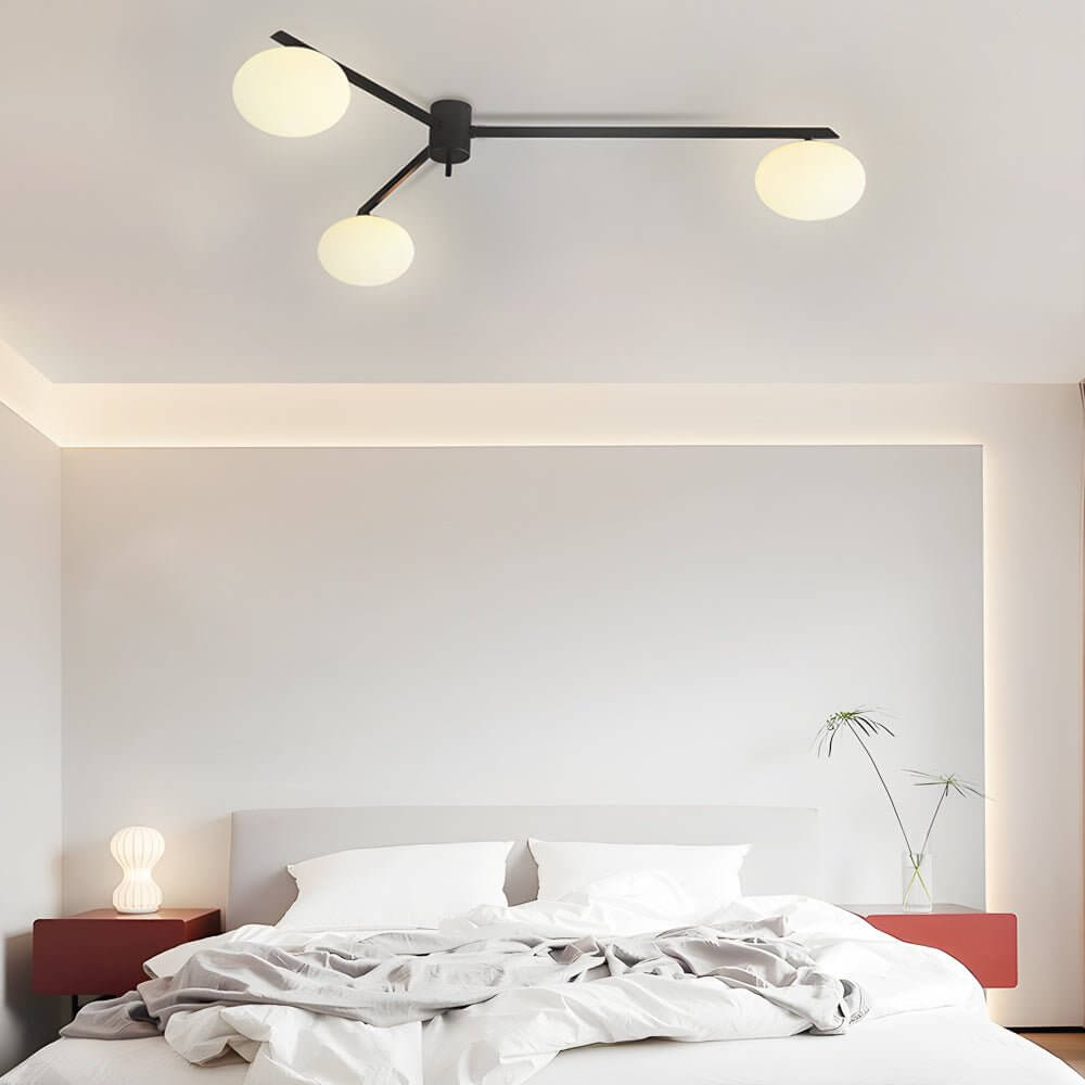 black semi flush ceiling light with white glass bubble