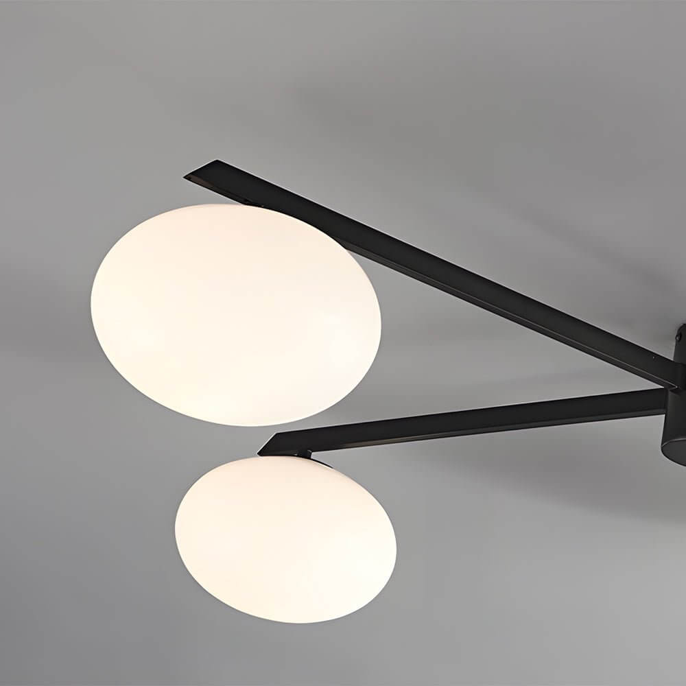 black semi flush ceiling light with white glass bubble