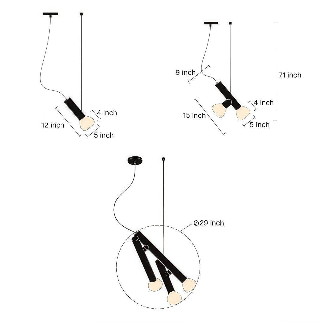 Cylindrical Minimalist Pendant Light — Black Metal and Clear Glass, 1-, 2-, or 3-Head, 5W G9 Warm Light
