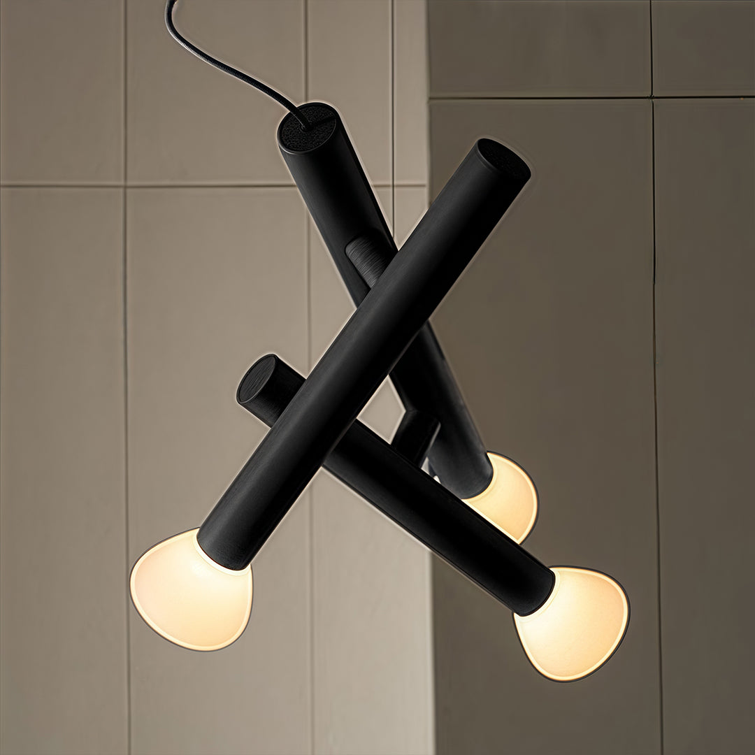 Cylindrical Minimalist Pendant Light — Black Metal and Clear Glass, 1-, 2-, or 3-Head, 5W G9 Warm Light