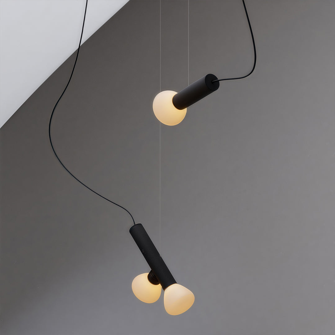 Cylindrical Minimalist Pendant Light — Black Metal and Clear Glass, 1-, 2-, or 3-Head, 5W G9 Warm Light