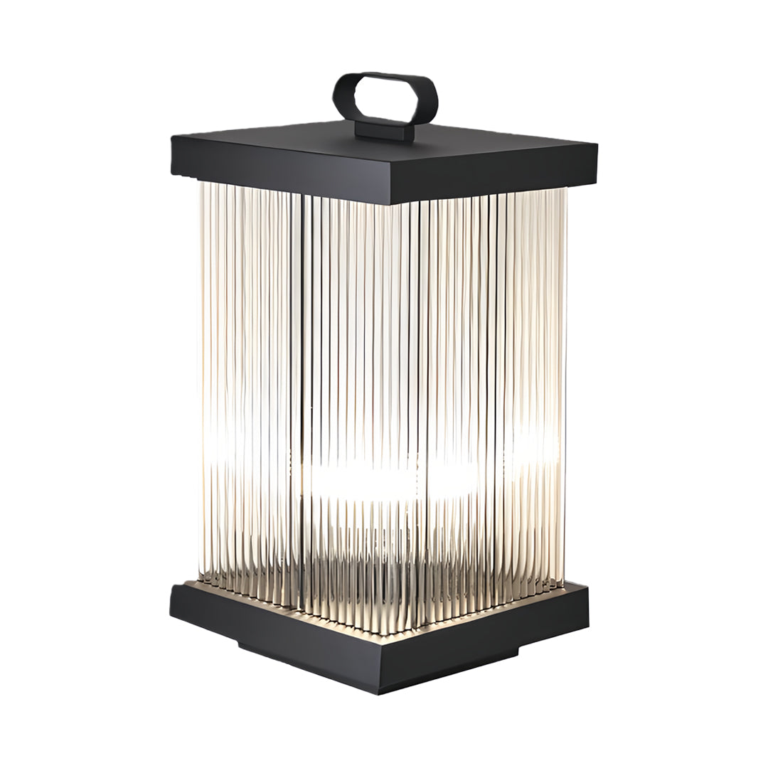 Square Ripple-Glass Outdoor Lantern — Black, 12W LED, 4000K, IP65, Solar / Hardwired, Remote, 3 Sizes