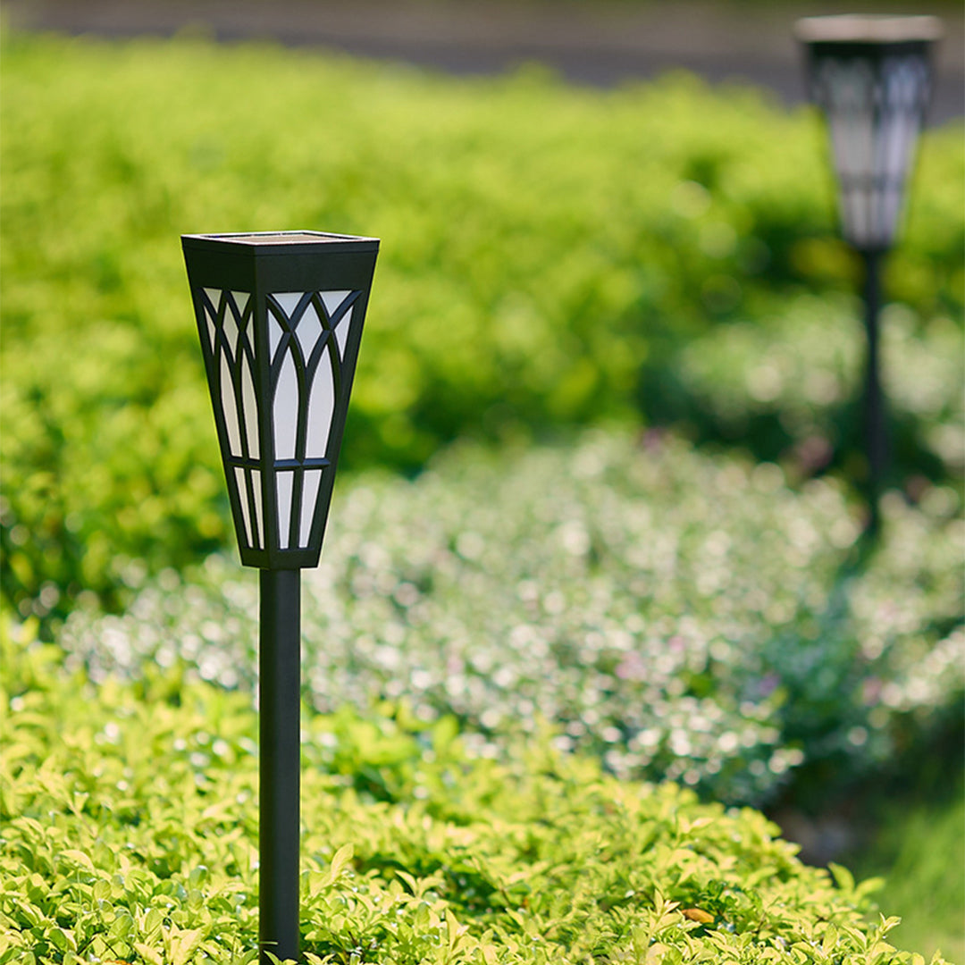 Flame-Flicker Solar Path Light — Aluminum, LED, IP55 Weatherproof, Dusk-to-Dawn