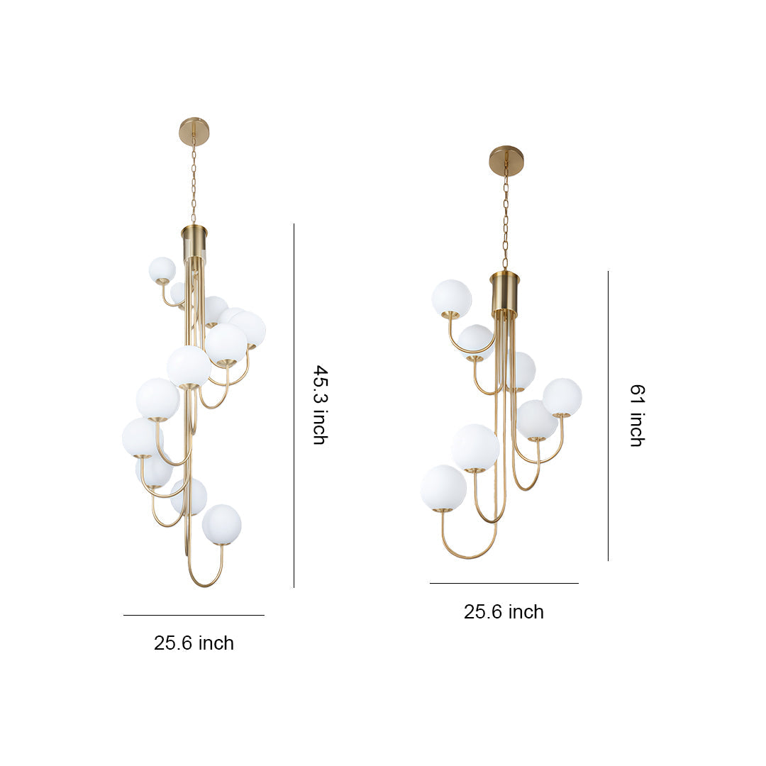 Spiral Globe Chandelier — Wrought Iron and Glass, 8- or 12-Light, Gold or Black, 3-Step Dimming, E14