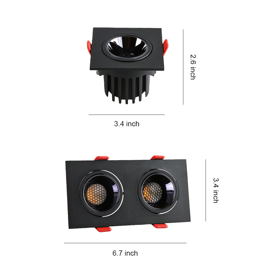 Square Recessed Downlight — Aluminum & Acrylic, LED, 7W–10W, 3000K / 4000K / 6000K, Ra90, Single- or Double-Head