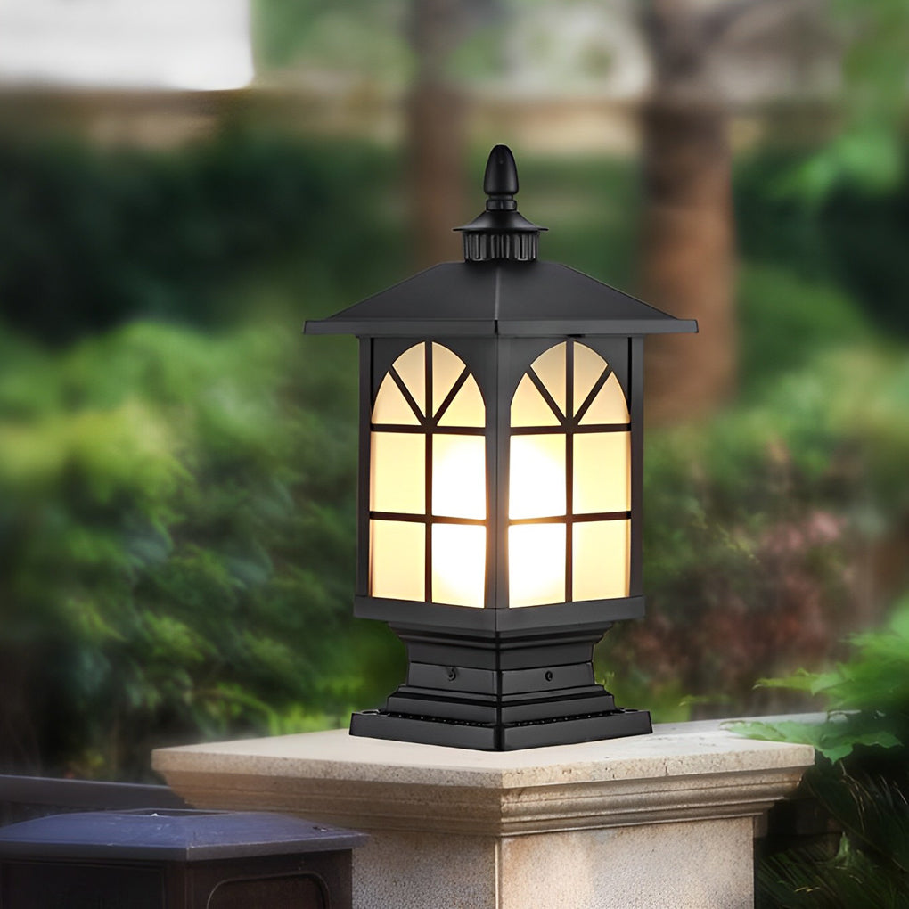 Modern Retro Outdoor Pillar Light — Die-Cast Aluminum, Frosted Glass, 12W LED E27, IP55, 3000K Warm White, Bronze or Black