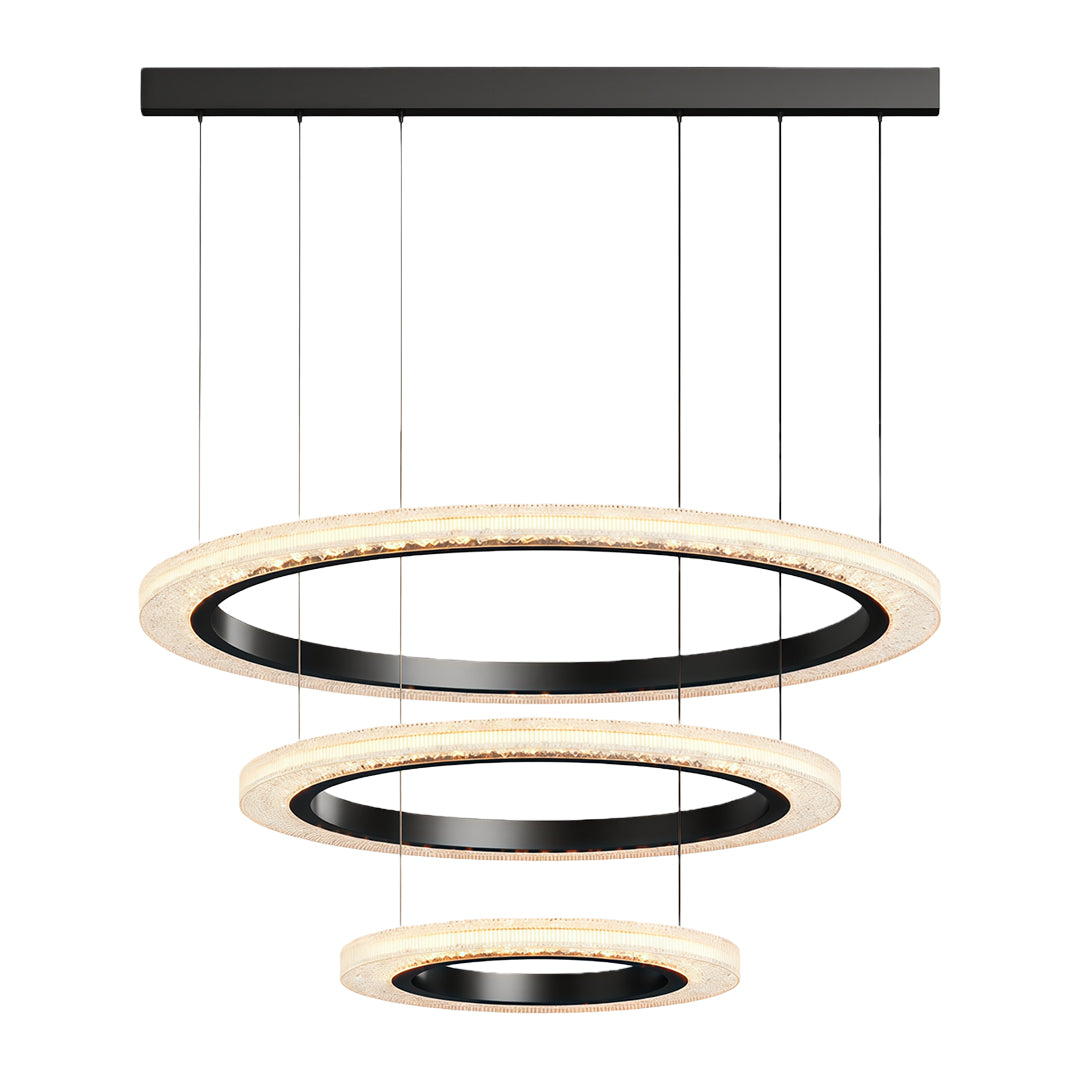 Round Ring Chandelier — Aluminum & Acrylic, 23.6"–31.5", Single/Double/Triple, Three-Color Dimming, Copper/Nickel/Black