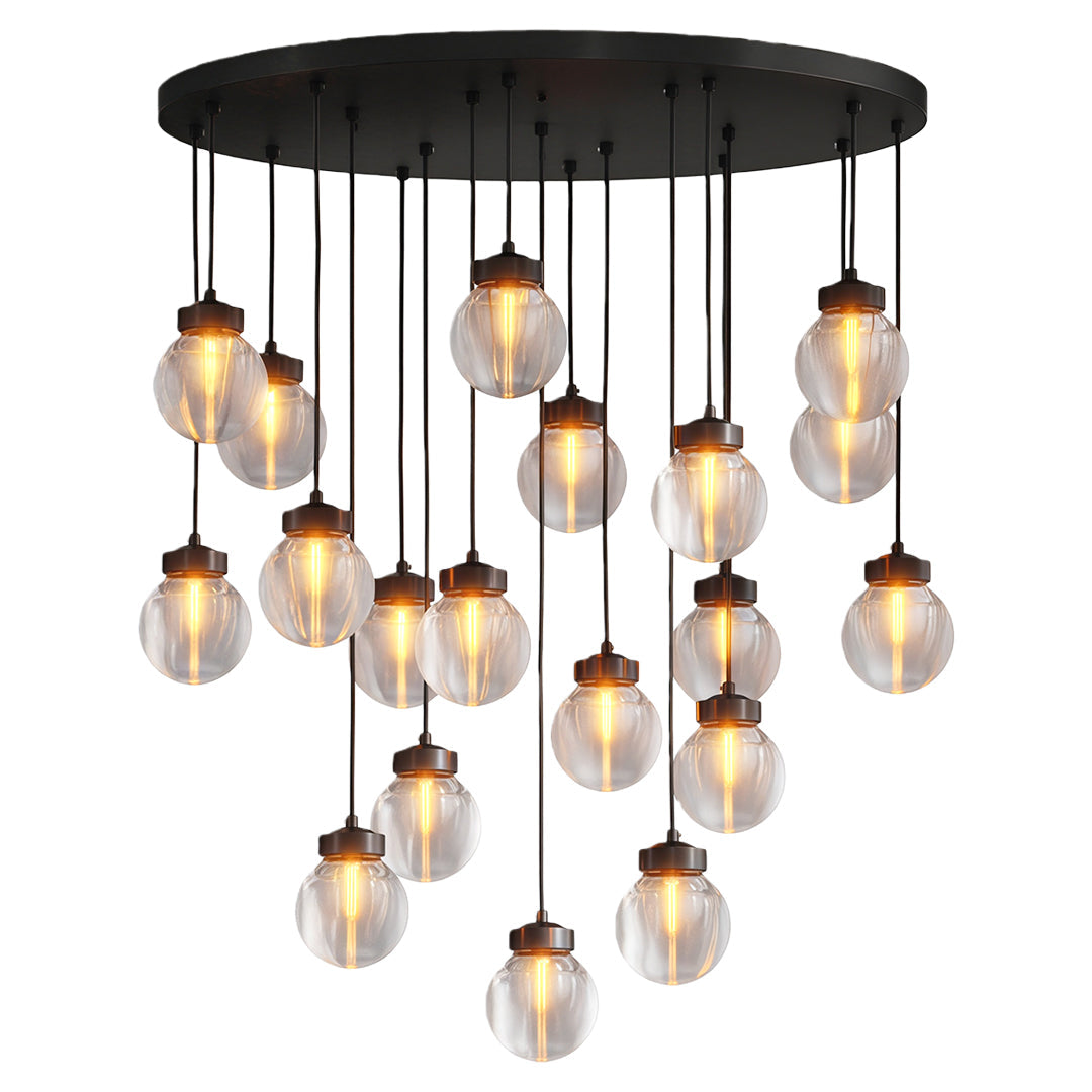 Contemporary Copper Chandelier — Solid Brass Frame, Clear Glass Shades, G9, 1- to 19-Light, Black / Chrome / Copper Finish