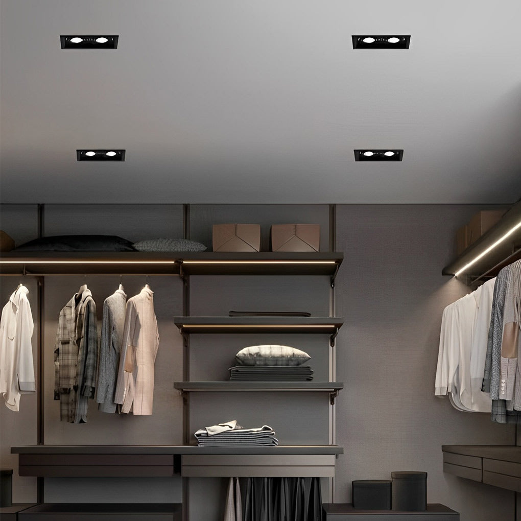 Rectangular Twin-Head Recessed Spotlight — Aluminum, 24W LED, 45° Adjustable, 3-Step Color Dimming